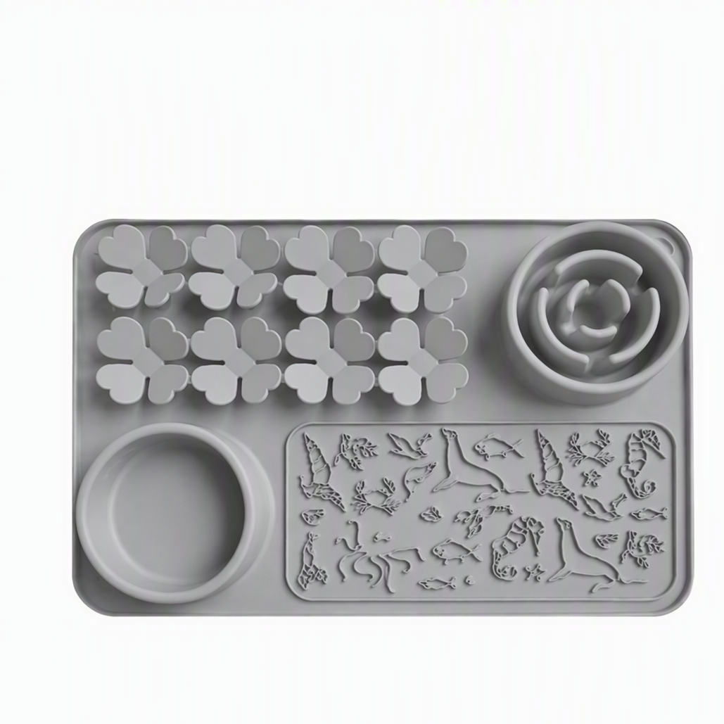 Heeipaw Silicone Lick Mat Slow Feeder For Dogs & Cats | Interactive Feeding Bowl - Light Gray - Four-leaf clover - image 9
