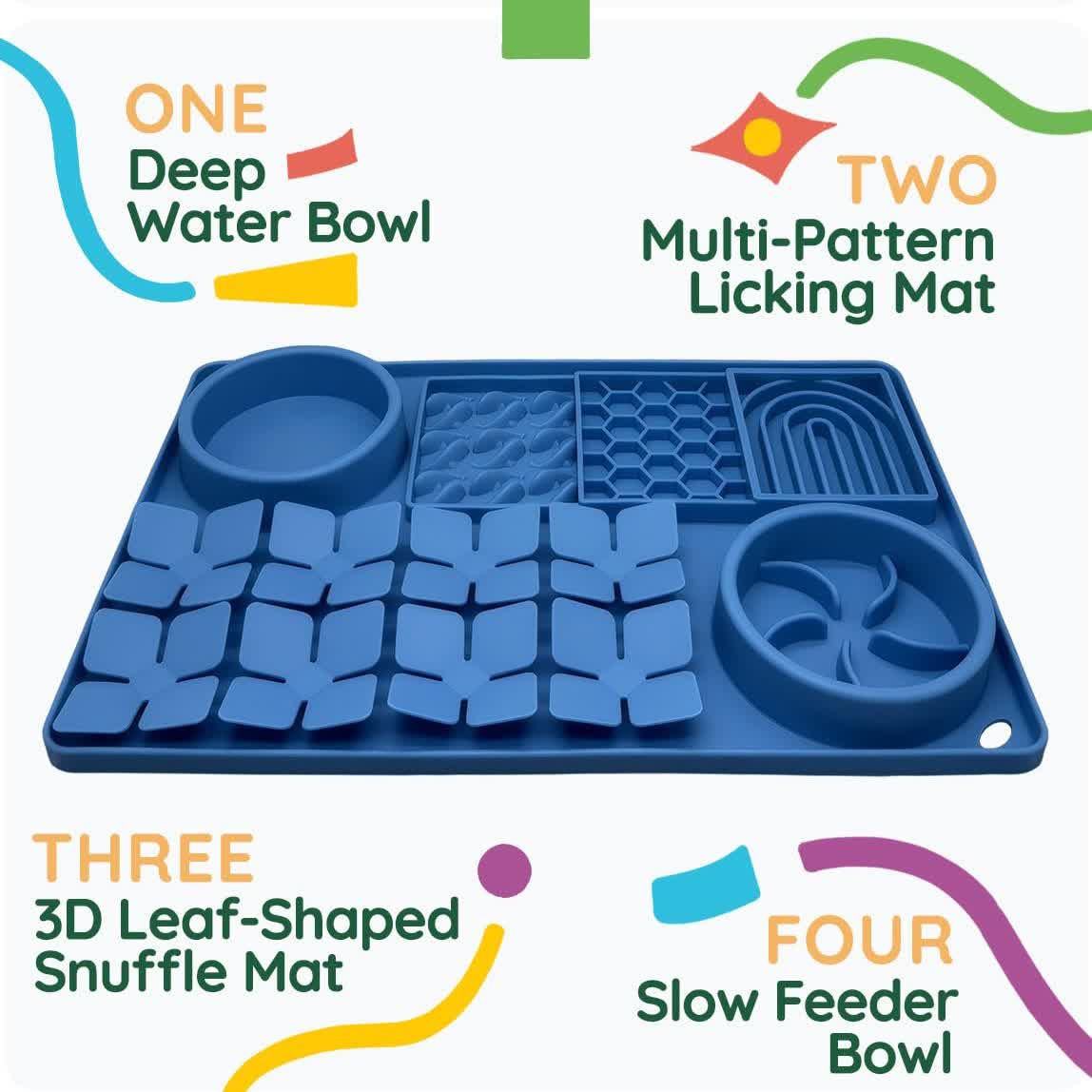 Heeipaw Silicone Lick Mat For Dogs & Cats – Slow Feeder Bowl With Anti-slip Design For Healthy Feeding - Blue - 4 in 1 - image 2