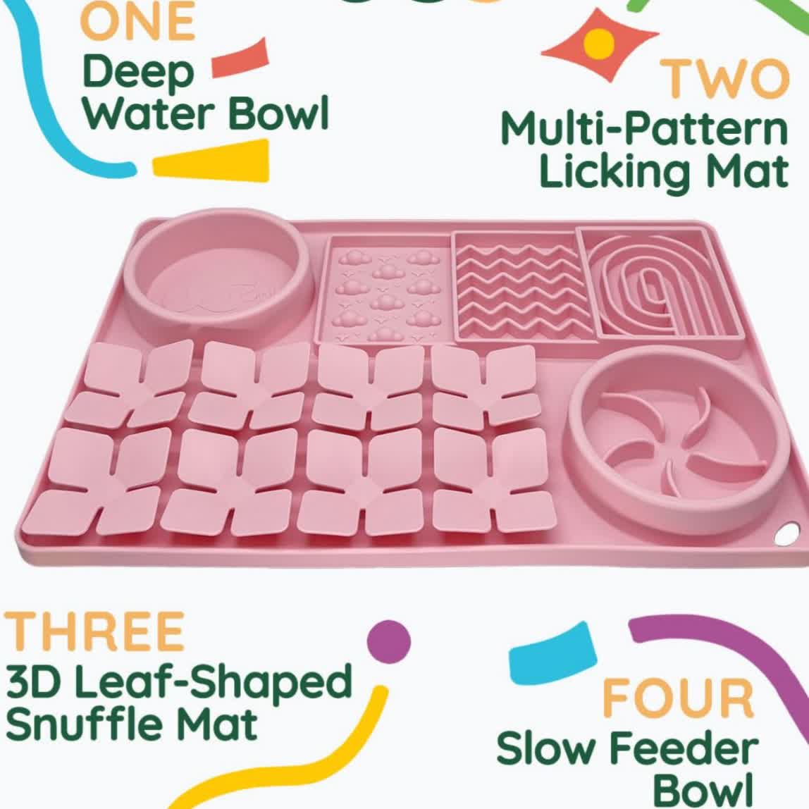 Heeipaw Silicone Lick Mat For Dogs & Cats – Slow Feeder Bowl With Anti-slip Design For Healthy Feeding - Pink Starry - 4 in 1 - image 1