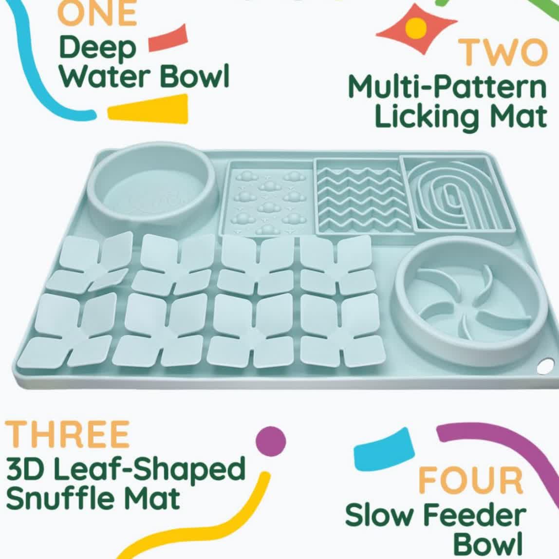 Heeipaw Silicone Lick Mat For Dogs & Cats – Slow Feeder Bowl With Anti-slip Design For Healthy Feeding - Light Blue - 4 in 1 - image 3