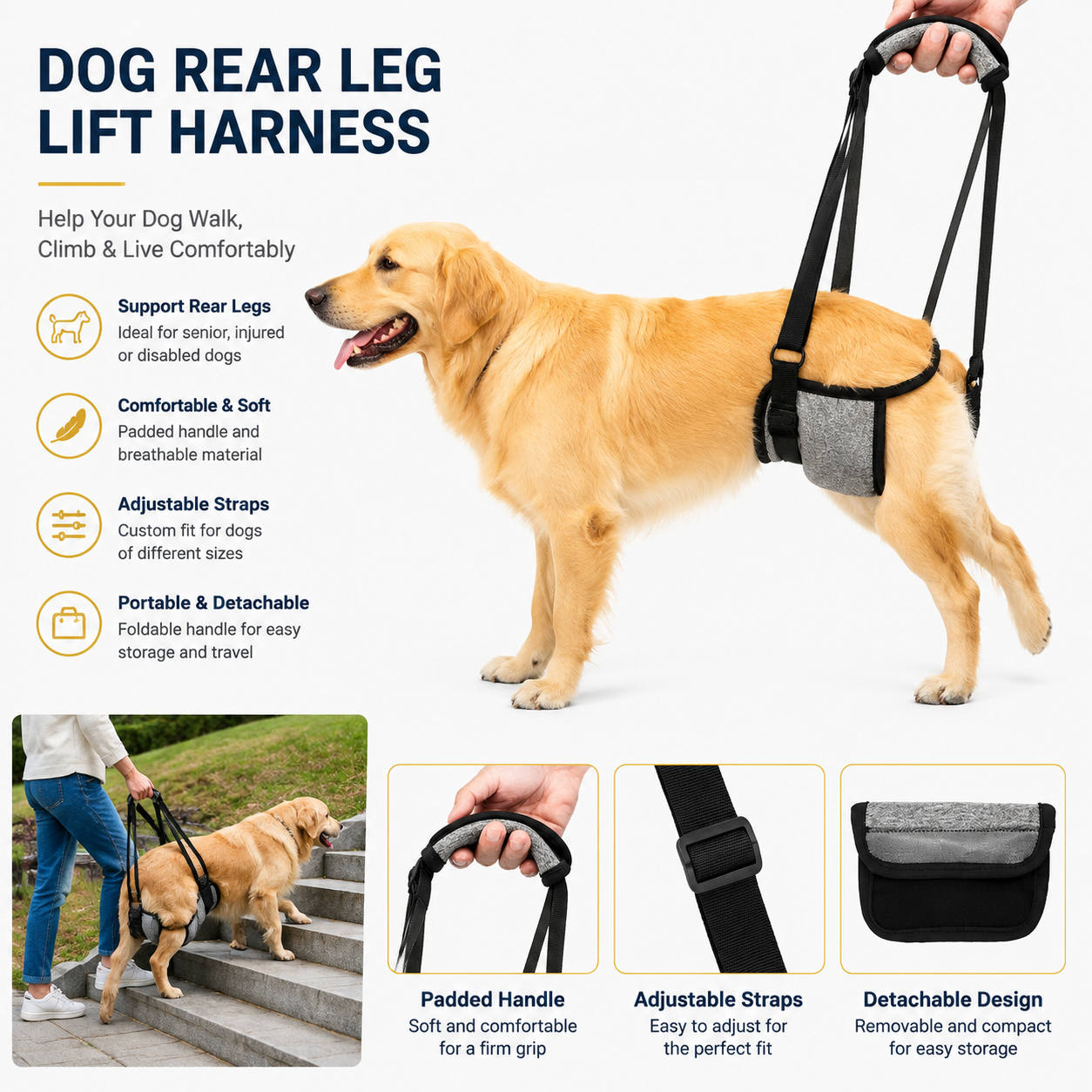 Heeipaw Dog Lift Harness for Rear Legs – Supportive Mobility Aid for Senior Dogs & Injured Pets - image 2