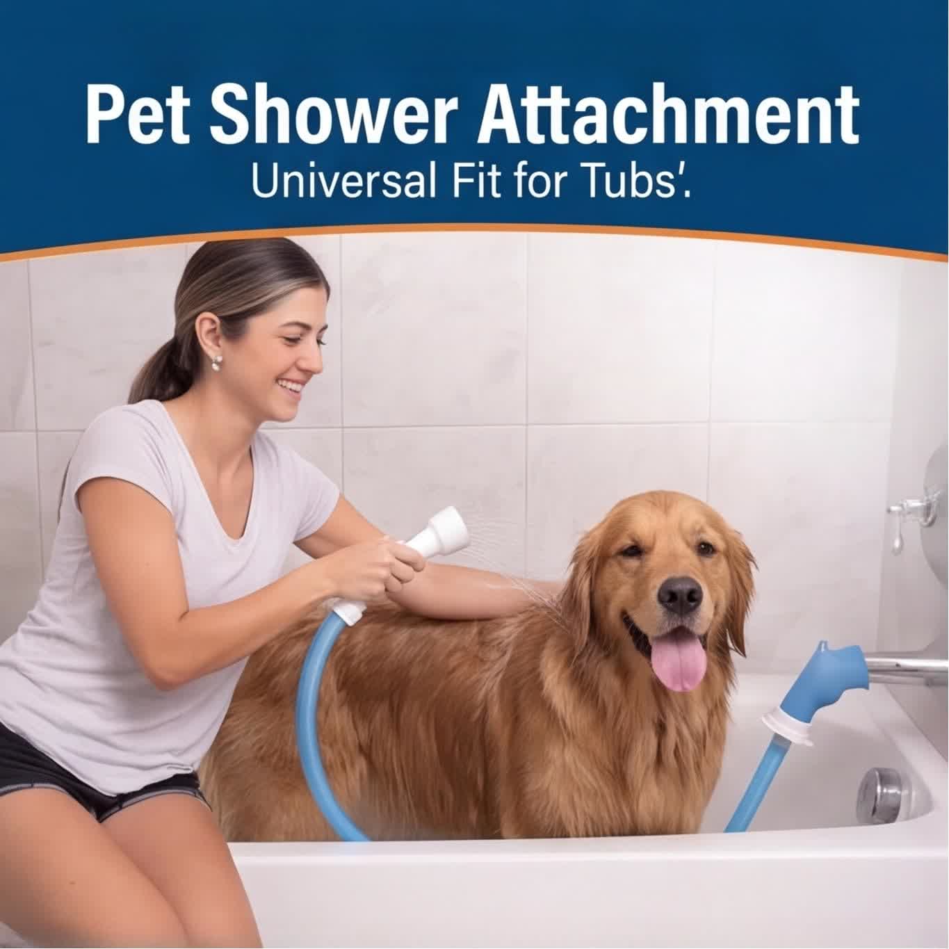 Heeipaw Silicone Pet Shower Hose Attachment, Flexible Dog Bath Sprayer Connector for Easy Grooming & Washing - Blue - image 1