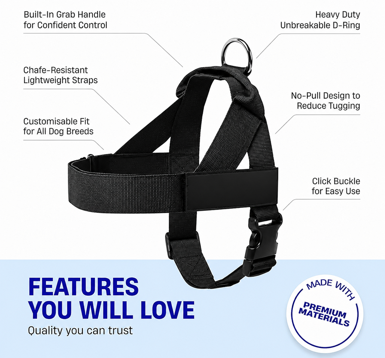 Heeipaw No-Pull Dog Harness – Adjustable Vest Harness for Medium & Large Dogs, Comfortable Walking & Outdoor Control - image 4