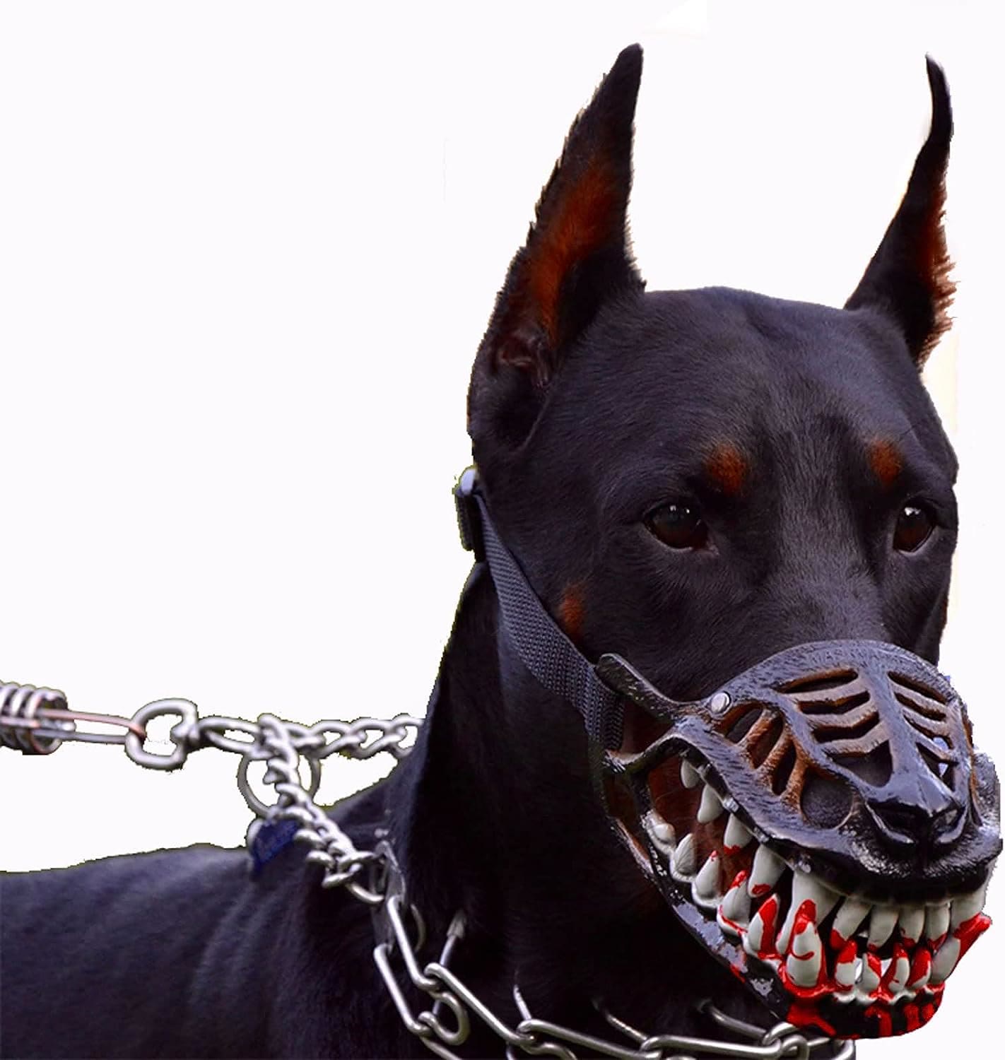 Heeipaw Funny Horror Dog Muzzle with Adjustable Straps, Prevent Barking Chewing, Dog Muzzle for Small Medium Large Dogs Hallowee - Red - 15.7in - image 1