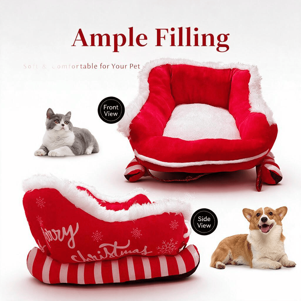 Heeipaw Christmas Sleigh Pet Bed – Cozy Warm Plush Bed for Dogs & Cats, Holiday Winter Nest - image 4