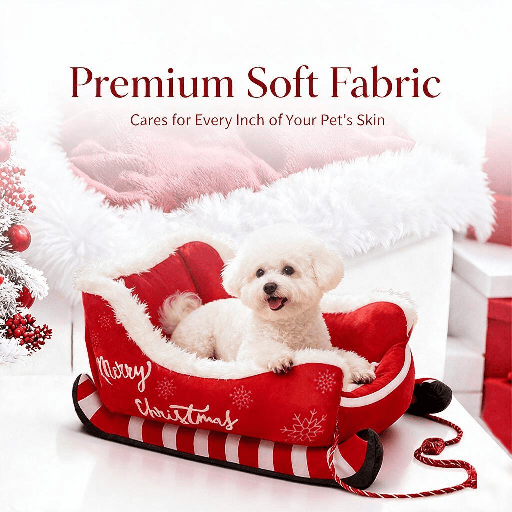 Heeipaw Christmas Sleigh Pet Bed – Cozy Warm Plush Bed for Dogs & Cats, Holiday Winter Nest - Red - L - image 2