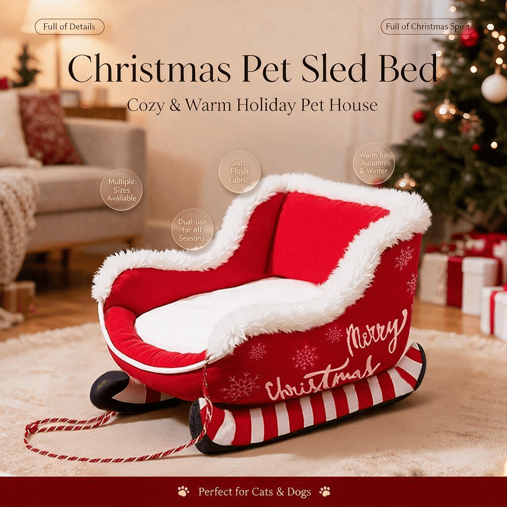 Heeipaw Christmas Sleigh Pet Bed – Cozy Warm Plush Bed for Dogs & Cats, Holiday Winter Nest - image 7