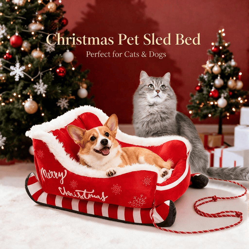 Heeipaw Christmas Sleigh Pet Bed – Cozy Warm Plush Bed for Dogs & Cats, Holiday Winter Nest - image 5