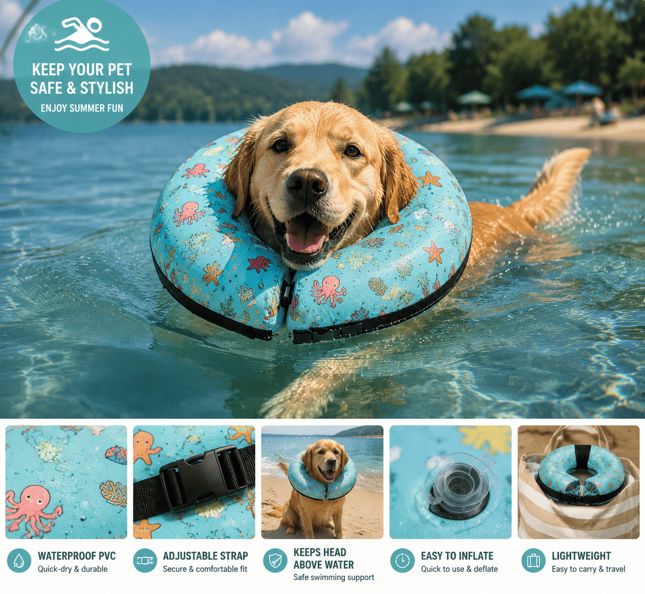 Heeipaw Waterproof Dog and Cat Collar – Colorful PVC Adjustable Collar for Swimming, Beach & Outdoor Adventures - image 3