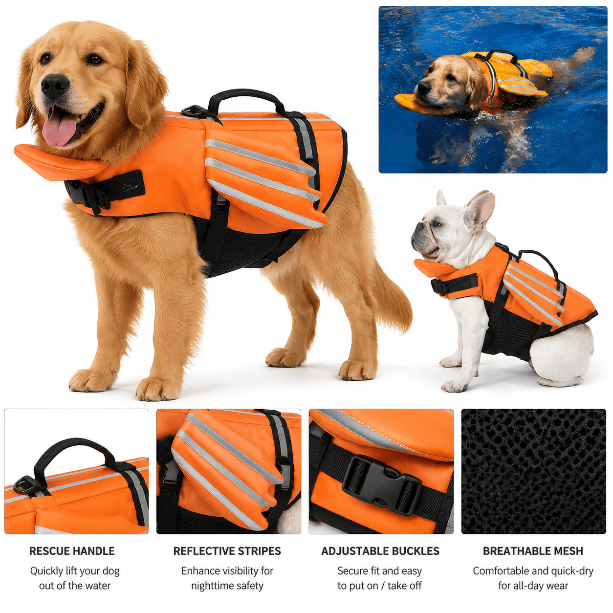 Heeipaw Reflective Dog Life Jacket with Angel Wings, Adjustable Swimming Vest for Summer Water Adventures - image 1