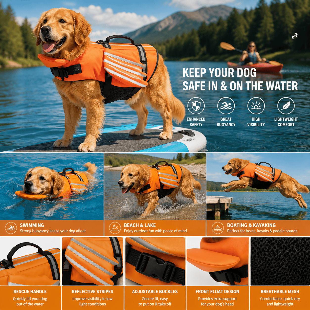 Heeipaw Reflective Dog Life Jacket with Angel Wings, Adjustable Swimming Vest for Summer Water Adventures - image 2