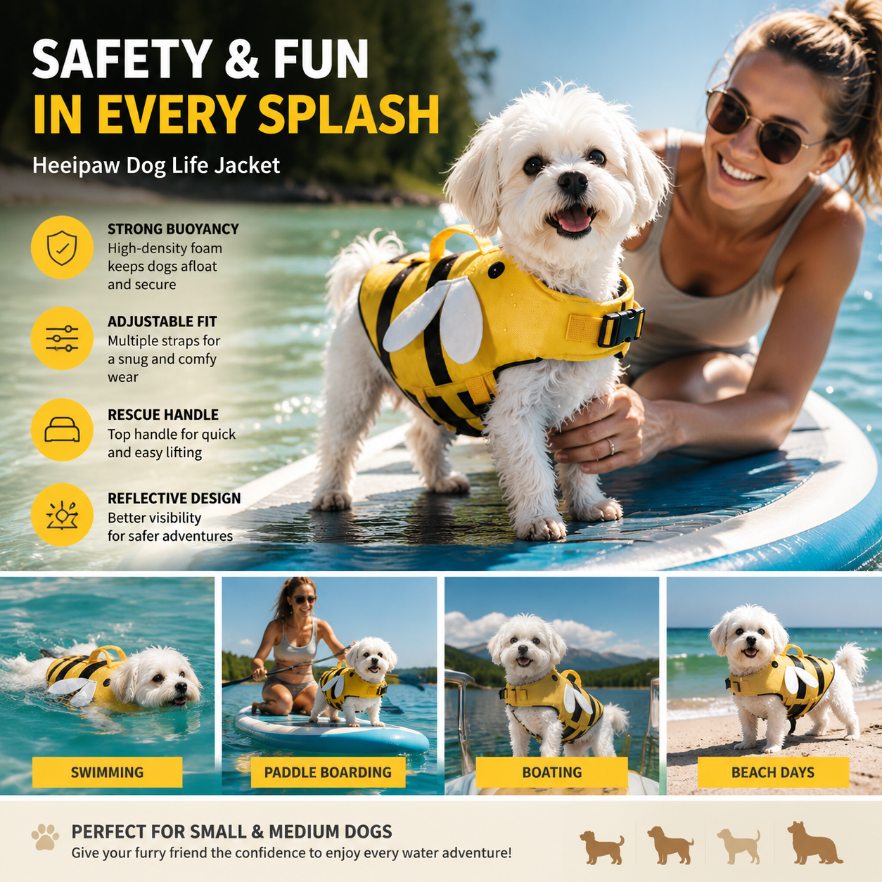 Heeipaw Dog Life Jacket for Small & Medium Dogs, Adjustable Pet Swimming Vest - image 3
