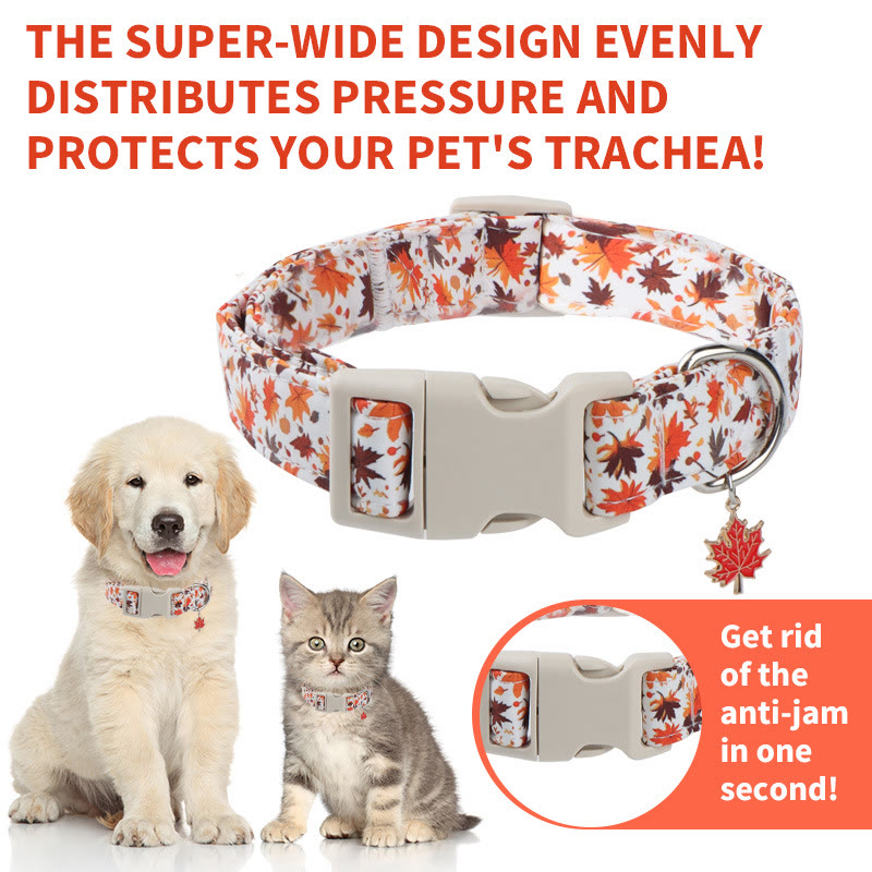 Heeipaw Stylish Dog Collar, Durable Adjustable Pet Collar for Small, Medium & Large Dogs - Red maple leaves - L - image 1