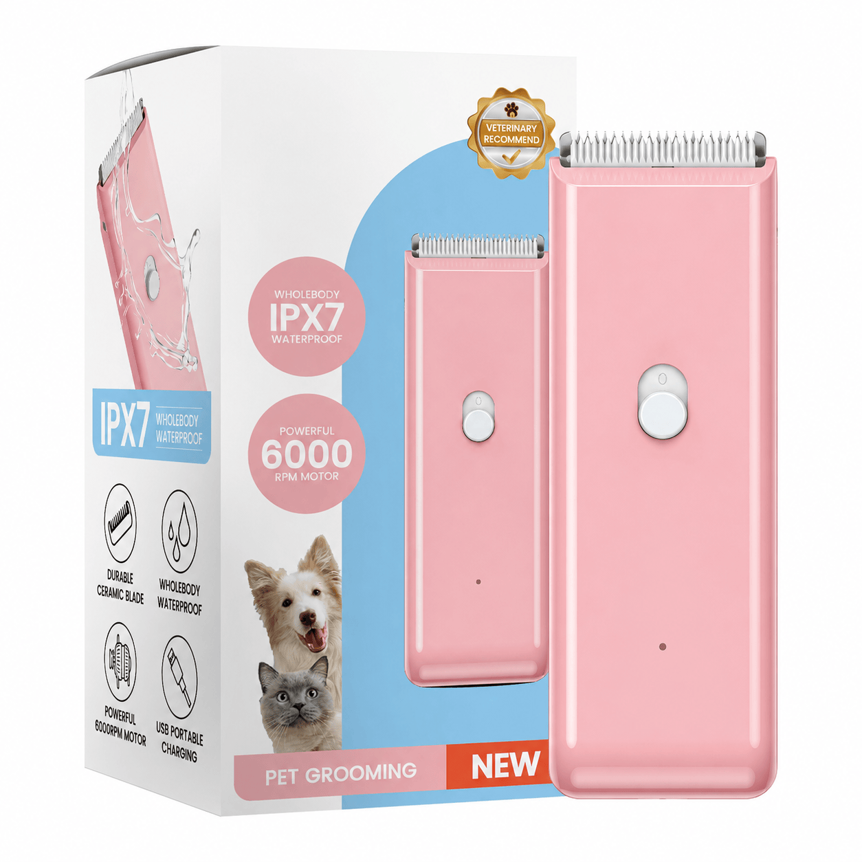 Heeipaw Professional Pet Grooming Clipper, Low Noise Waterproof Dog & Cat Hair Trimmer, Electric Shaver for Home Grooming - Pink - image 11