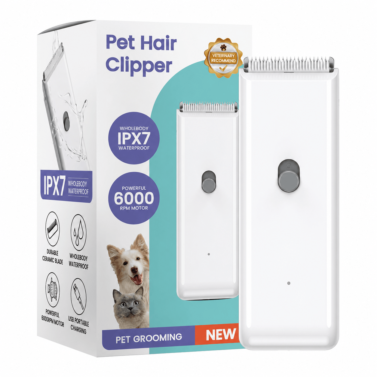 Heeipaw Professional Pet Grooming Clipper, Low Noise Waterproof Dog & Cat Hair Trimmer, Electric Shaver for Home Grooming - White - image 13