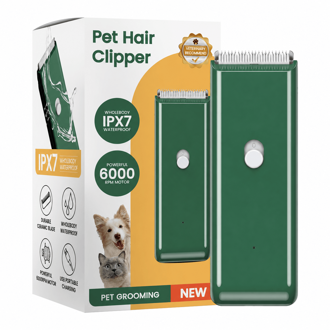 Heeipaw Professional Pet Grooming Clipper, Low Noise Waterproof Dog & Cat Hair Trimmer, Electric Shaver for Home Grooming - Green - image 14