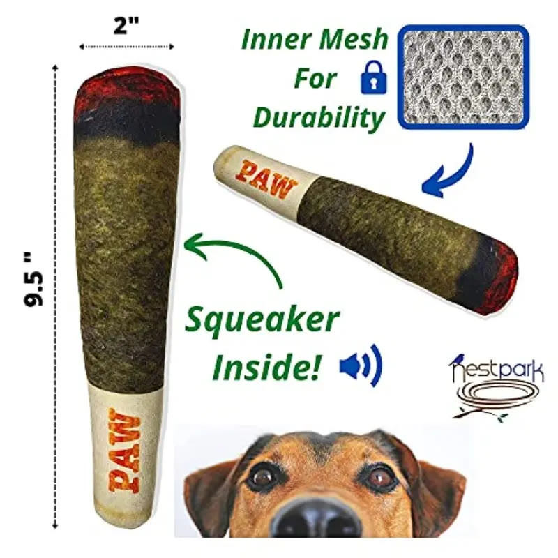 Heeipaw Funny Cigar Plush Dog Toy, Squeaky Interactive Chew Toy for Dogs, Soft Stuffed Puppy Toy for Playtime & Training - image 2