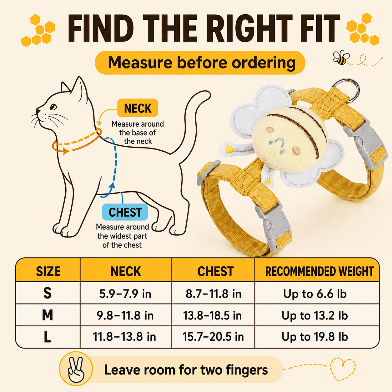 Heeipaw Cute Bee Cat Harness and Leash Set, Breathable Vest Harness for Kittens & Small Dogs, Adjustable Walking Training Strap - image 10