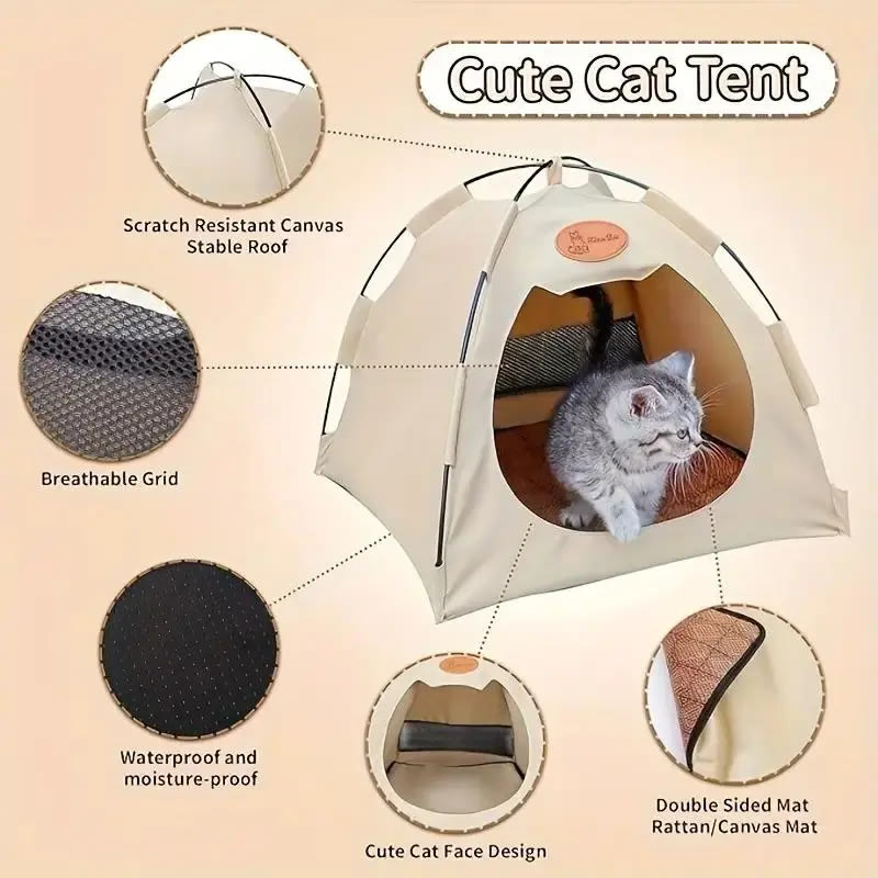 Heeipaw Outdoor Pet Tent Bed for Cats & Small Dogs, Foldable Oxford Cloth Cozy Cat House for Camping, Travel & All-Season Use - image 3