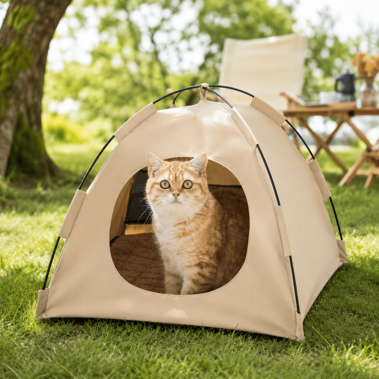 Heeipaw Outdoor Pet Tent Bed for Cats & Small Dogs, Foldable Oxford Cloth Cozy Cat House for Camping, Travel & All-Season Use - Beige - L - image 2