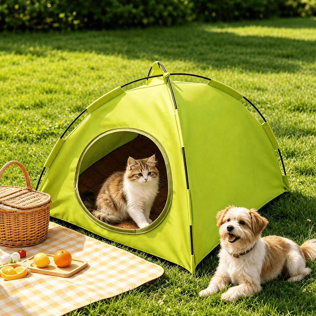 Heeipaw Outdoor Pet Tent Bed for Cats & Small Dogs, Foldable Oxford Cloth Cozy Cat House for Camping, Travel & All-Season Use - Green - L - image 1