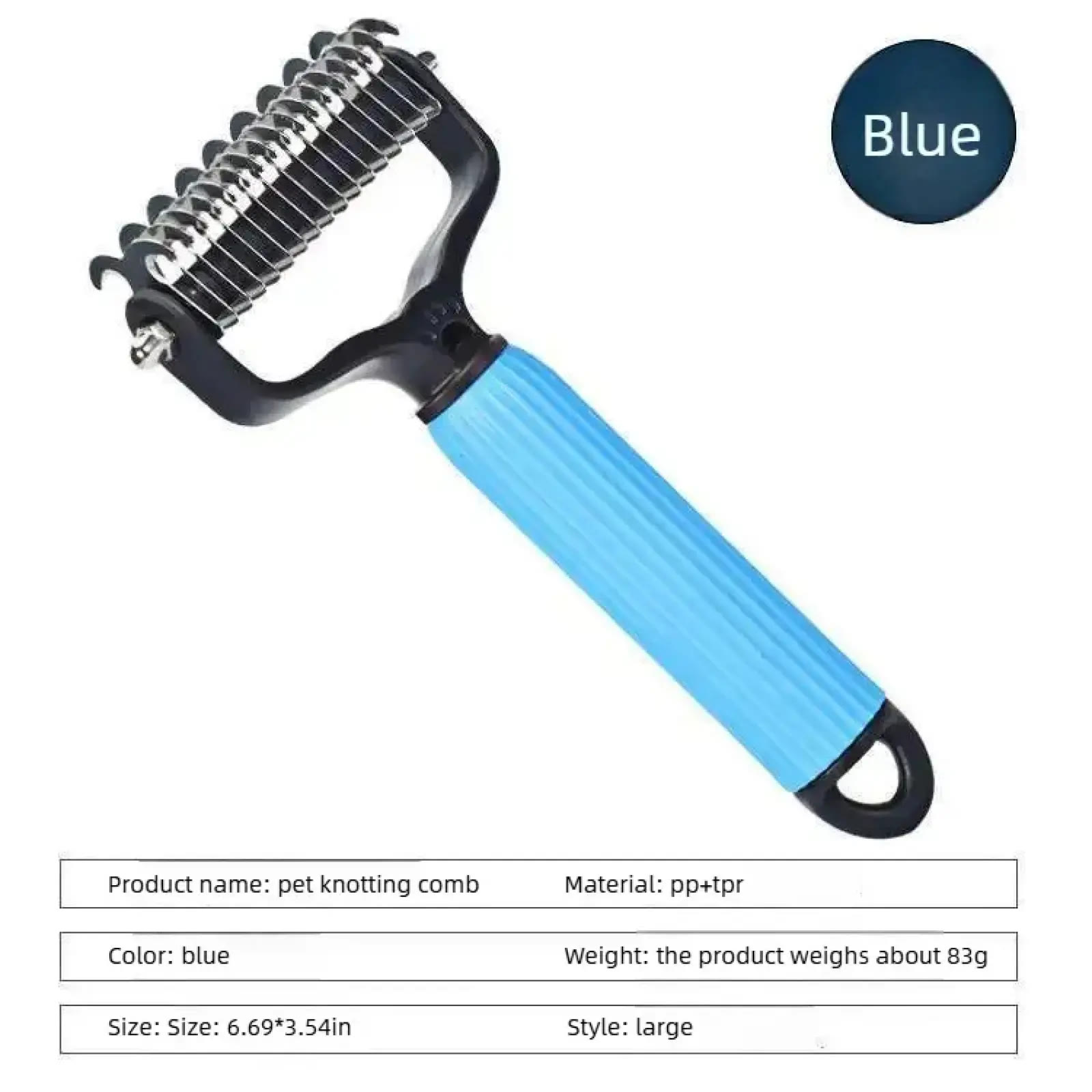 Heeipaw Dog Grooming Comb – Groomer Tools, Stainless Steel Double-Sided Shedding Grooming Kit, Mat-Tamer Teeth for Detangling Ma - Blue - 1pc - image 4