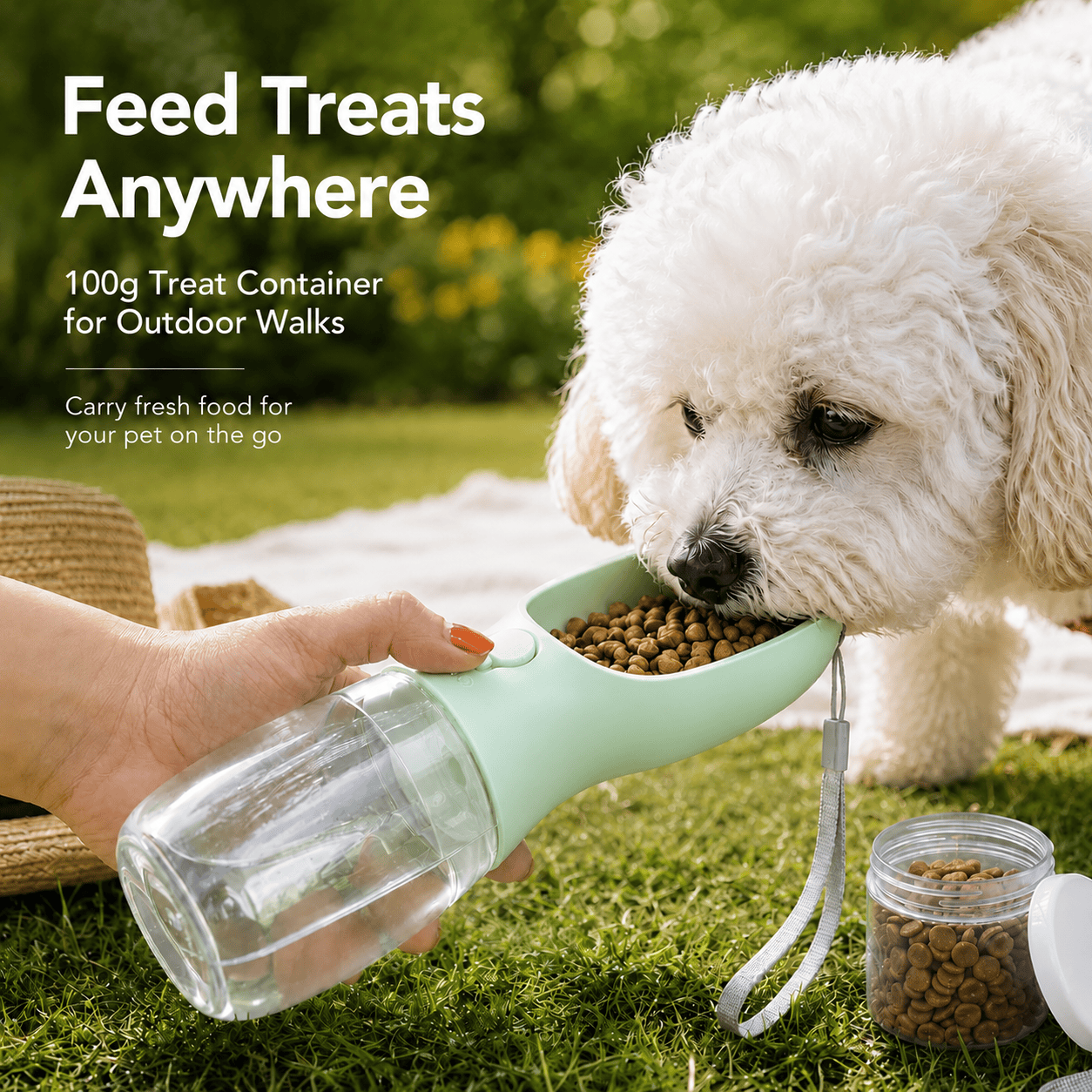 Heeipaw Portable Dog Water Bottle With Food Container - Automatic Feeder, Left/right Hand Use,Backpack Stays Dry, Food Grade Abs, Travel Bowl For Small Pets (yorkie, Chihuahua) Walking & Hiking, Feeding - Green - L - image 2