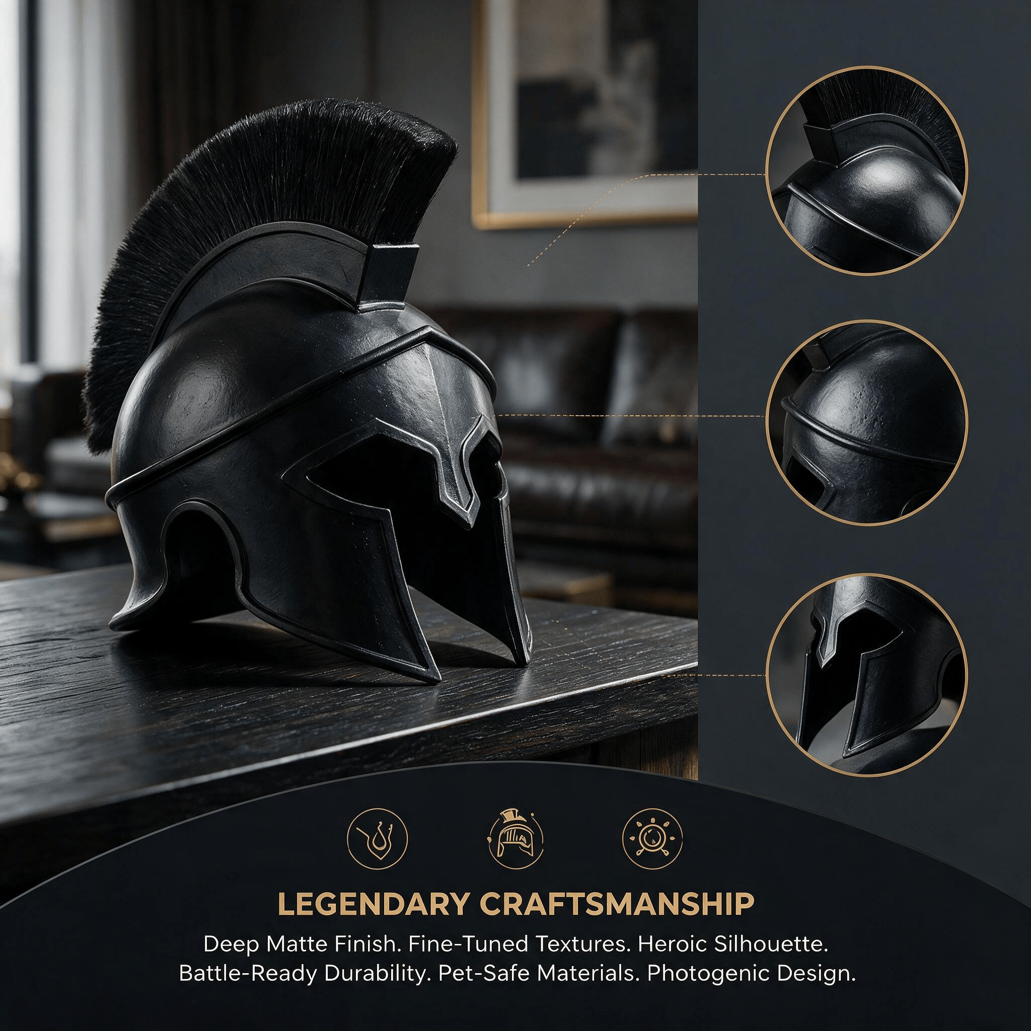 Heeipaw Cat Halloween Costume  Helmet, Spartan Warrior Plastic Helmet, Funny Pet Cosplay Headgear for Parties & Photos - image 2