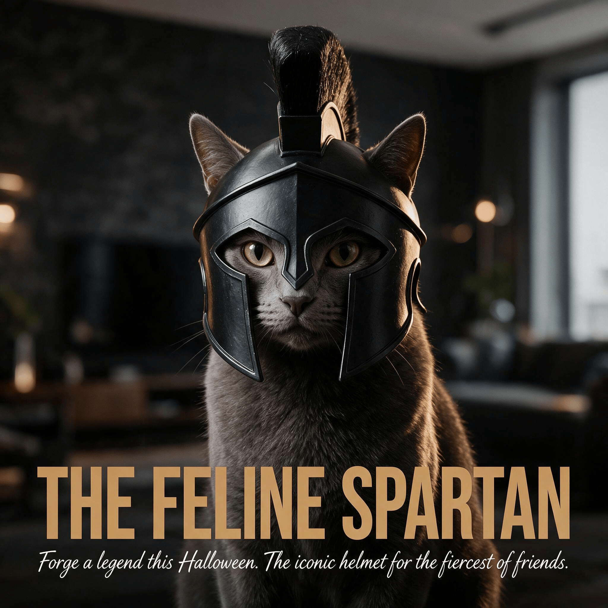 Heeipaw Cat Halloween Costume  Helmet, Spartan Warrior Plastic Helmet, Funny Pet Cosplay Headgear for Parties & Photos - Black - image 1