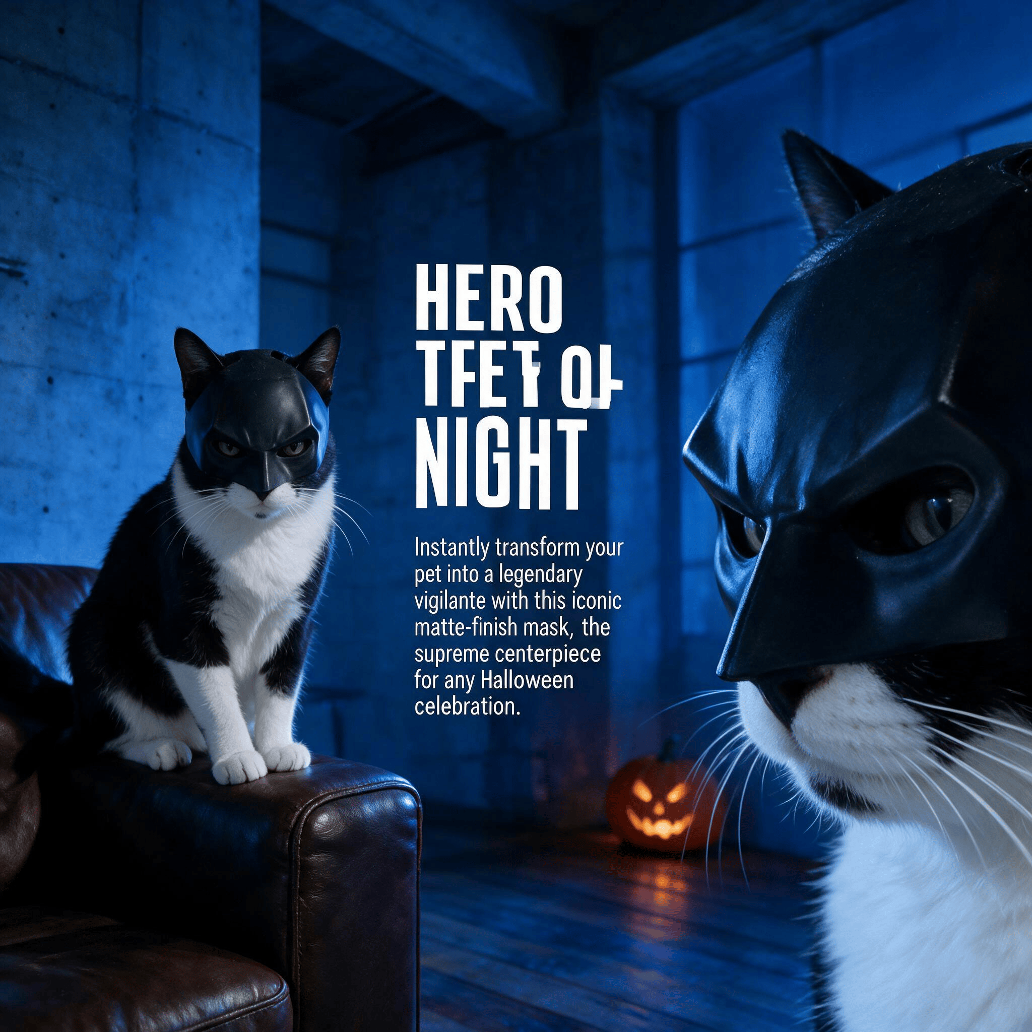 Heeipaw Bat-Style Cat Mask, Lightweight Black Plastic Pet Costume Mask for Halloween Parties, Cosplay & Photos - image 1