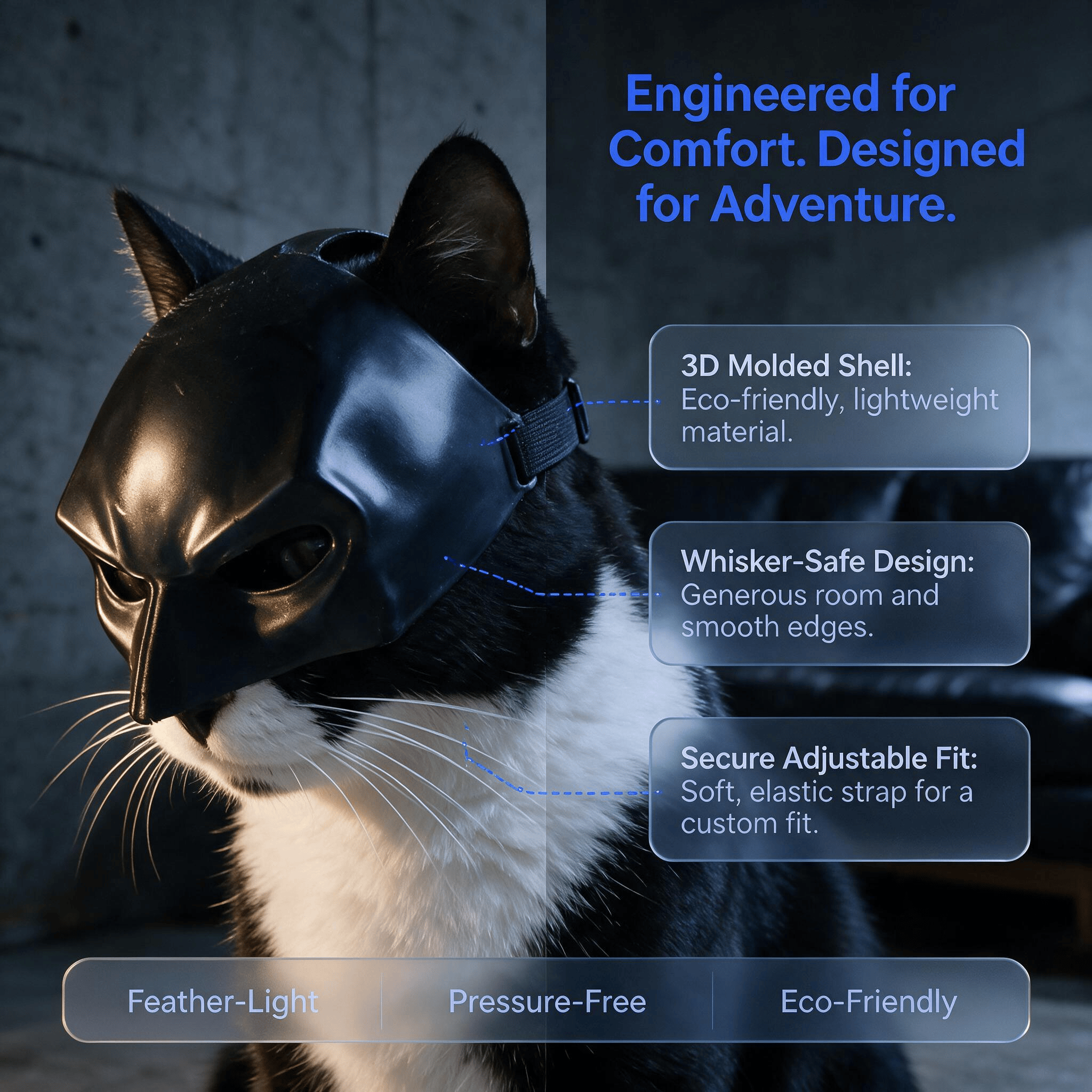Heeipaw Bat-Style Cat Mask, Lightweight Black Plastic Pet Costume Mask for Halloween Parties, Cosplay & Photos - image 3