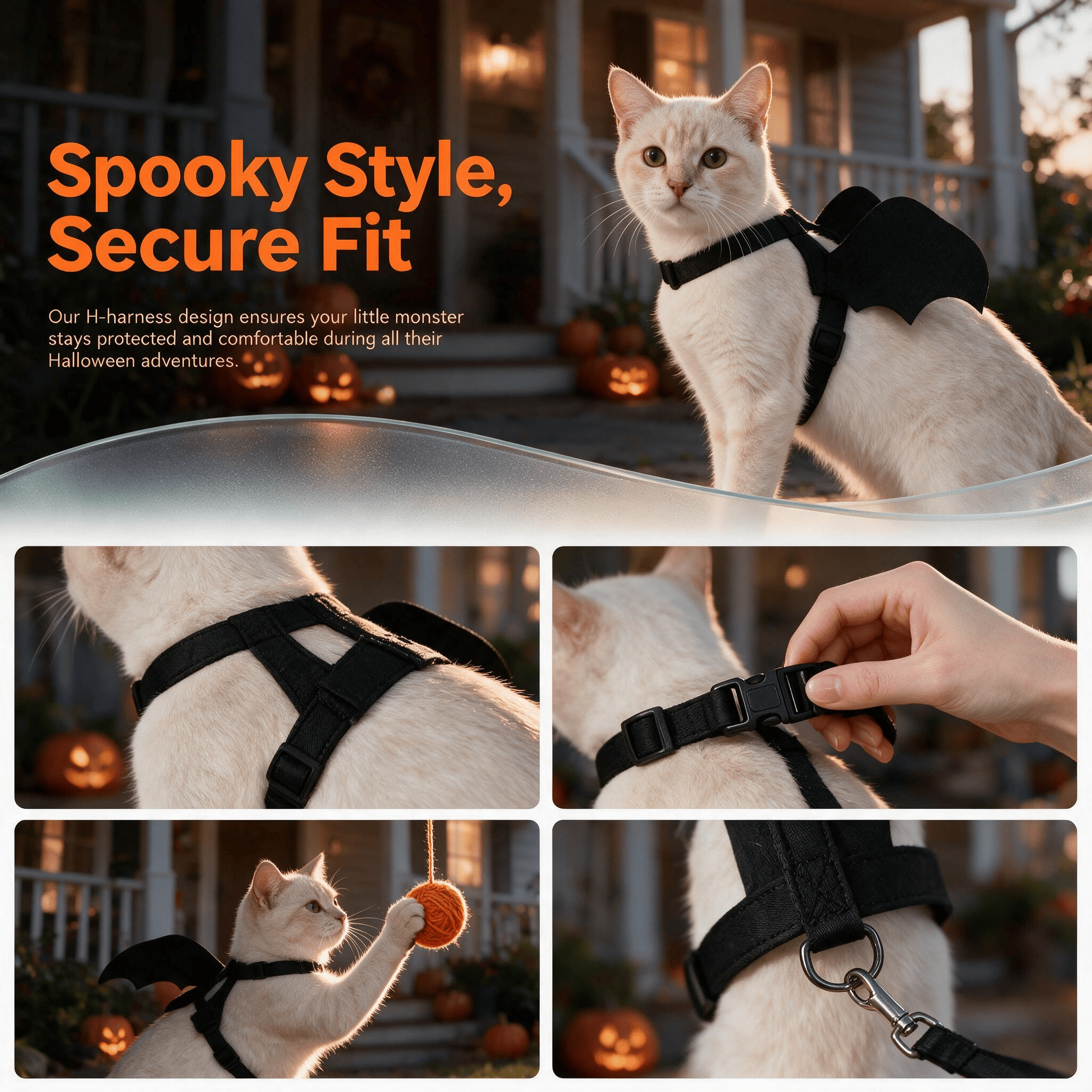 Heeipaw Bat Wing Cat Harness, Black Polyester Halloween Pet Leash Harness for Cats, Walking, Outdoor & Costume Partiesv - image 2