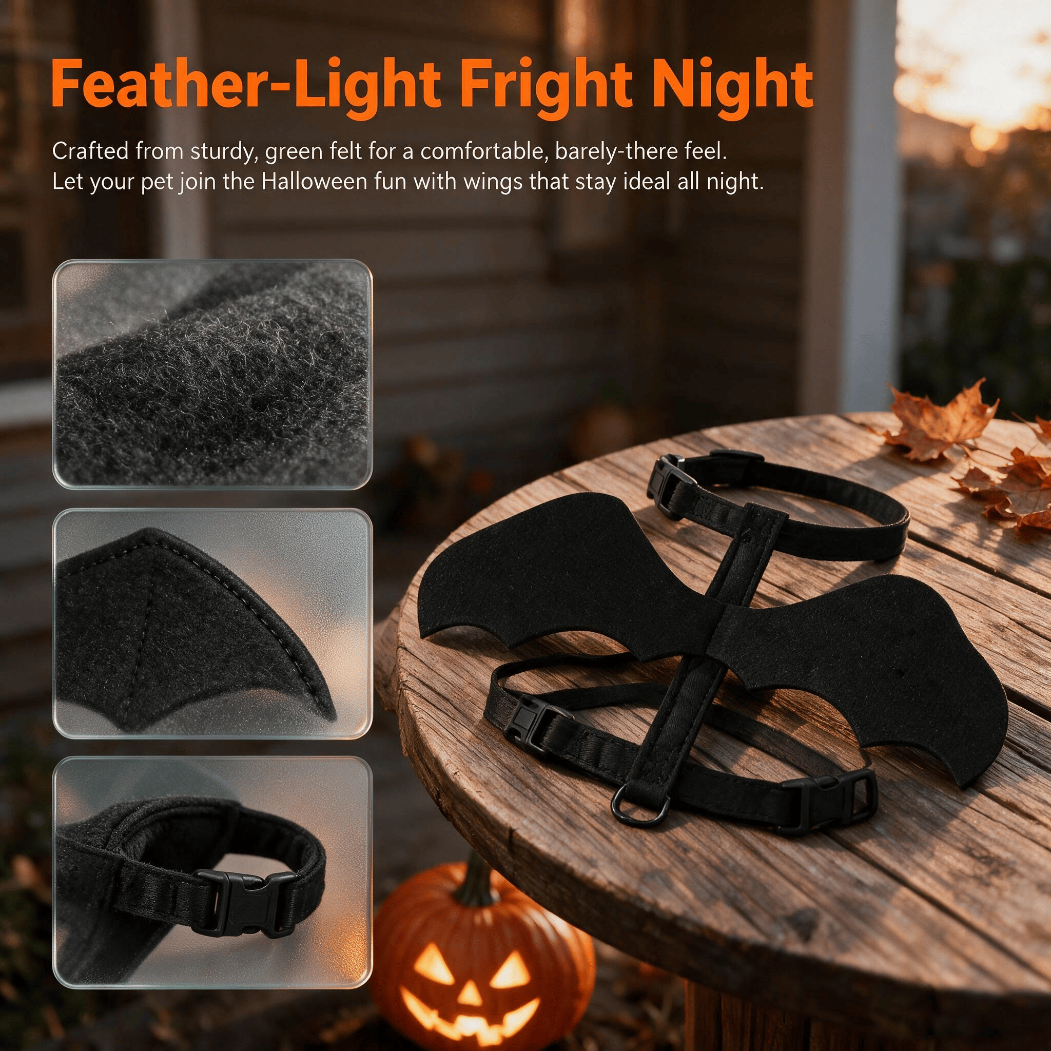 Heeipaw Bat Wing Cat Harness, Black Polyester Halloween Pet Leash Harness for Cats, Walking, Outdoor & Costume Partiesv - image 4