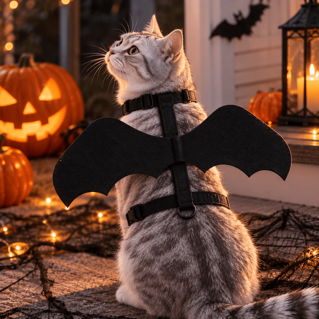 Heeipaw Bat Wing Cat Harness, Black Polyester Halloween Pet Leash Harness for Cats, Walking, Outdoor & Costume Partiesv - Black - M - image 1
