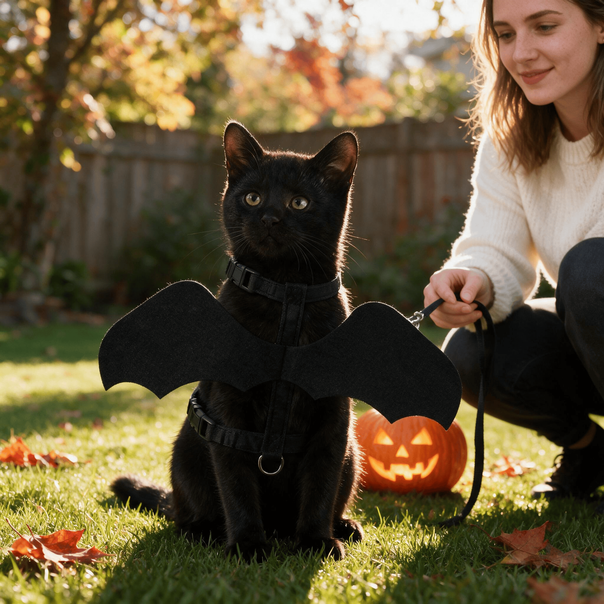 Heeipaw Bat Wing Cat Harness, Black Polyester Halloween Pet Leash Harness for Cats, Walking, Outdoor & Costume Partiesv - image 5