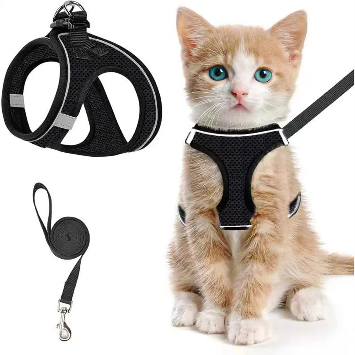 Heeipaw Escape Proof Cat Harness & Leash (6-13 lbs) Adjustable Reflective Soft Mesh Vest for Easy Safe Walks with Leash Included - image 1