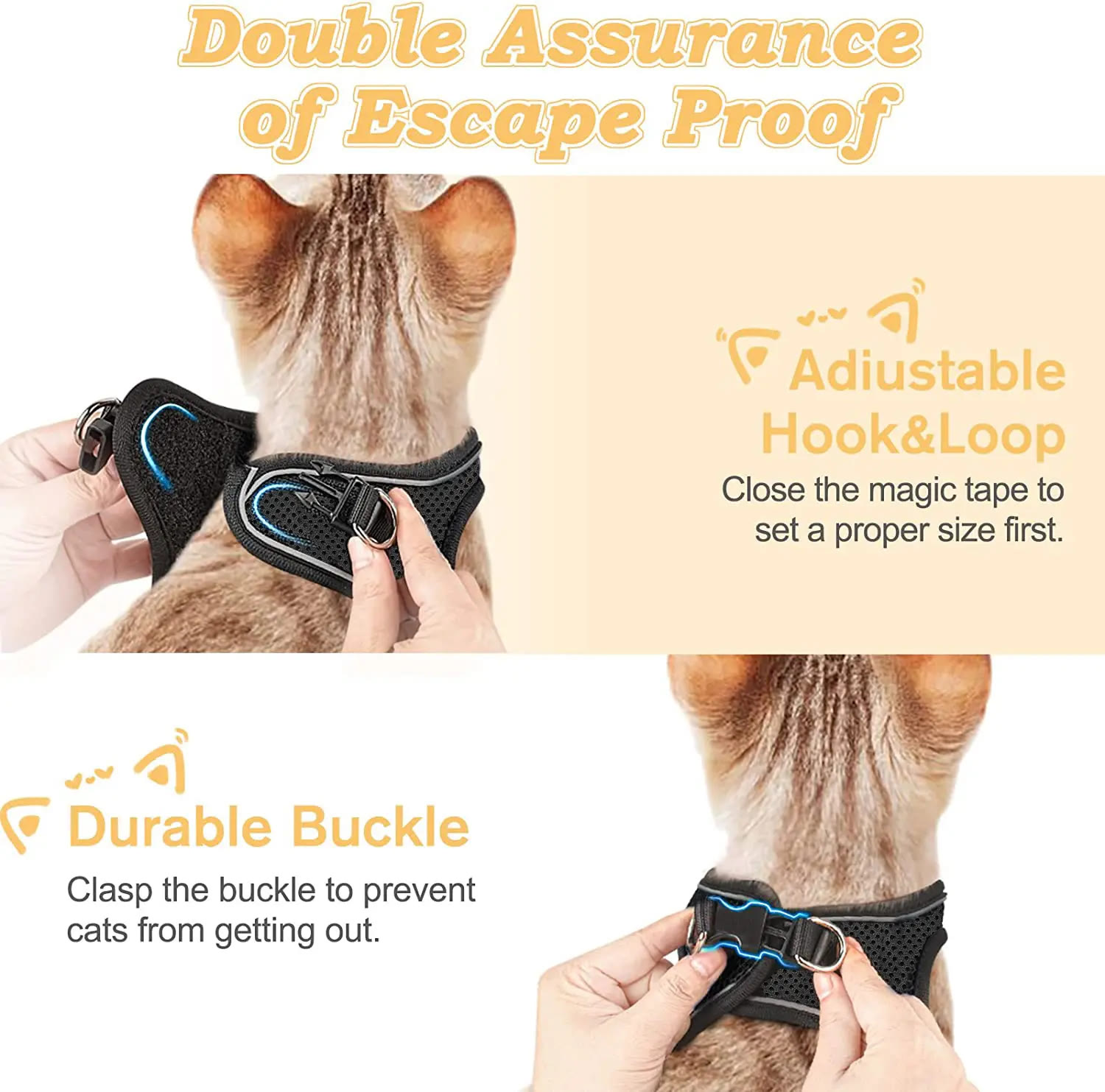 Heeipaw Escape Proof Cat Harness & Leash (6-13 lbs) Adjustable Reflective Soft Mesh Vest for Easy Safe Walks with Leash Included - image 3