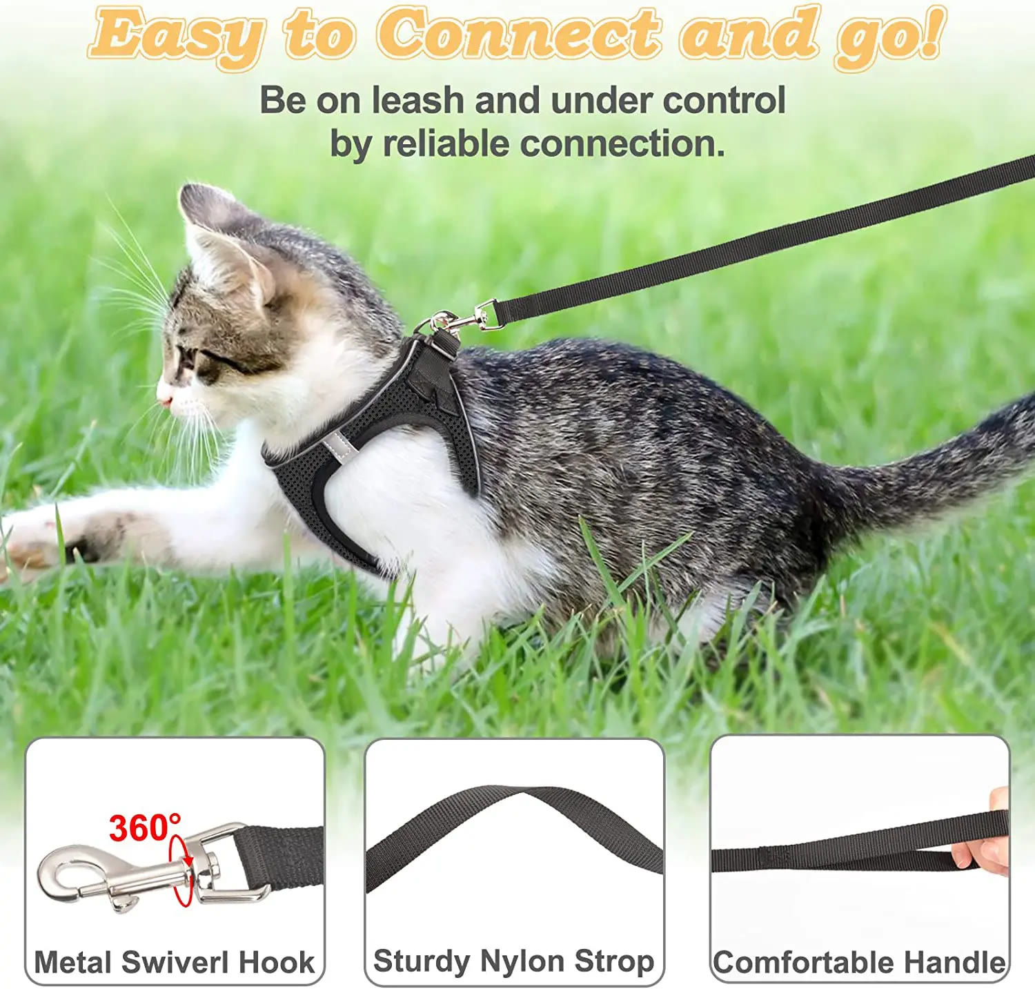 Heeipaw Escape Proof Cat Harness & Leash (6-13 lbs) Adjustable Reflective Soft Mesh Vest for Easy Safe Walks with Leash Included - image 5