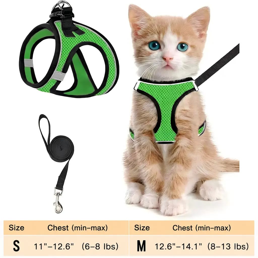 Heeipaw Escape Proof Cat Harness & Leash (6-13 lbs) Adjustable Reflective Soft Mesh Vest for Easy Safe Walks with Leash Included - Green - M - image 8