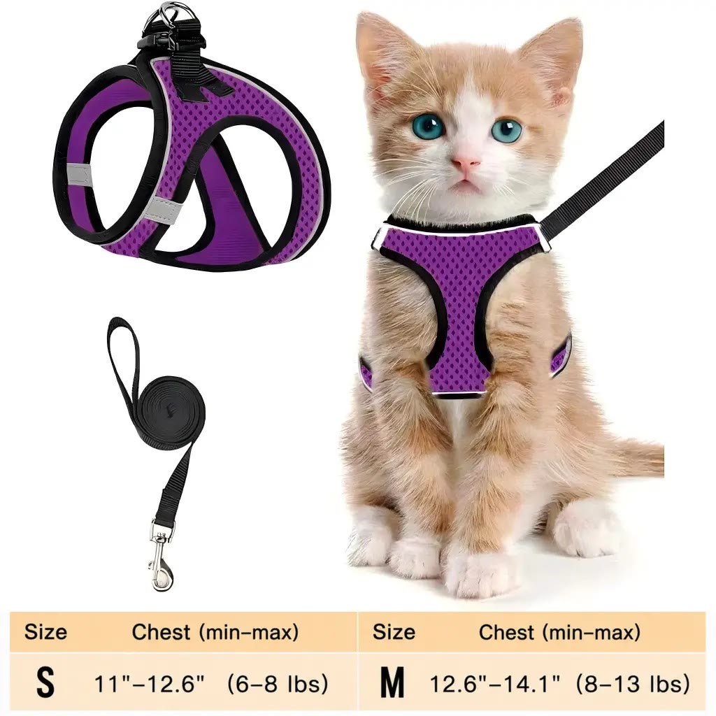 Heeipaw Escape Proof Cat Harness & Leash (6-13 lbs) Adjustable Reflective Soft Mesh Vest for Easy Safe Walks with Leash Included - Purple - M - image 7