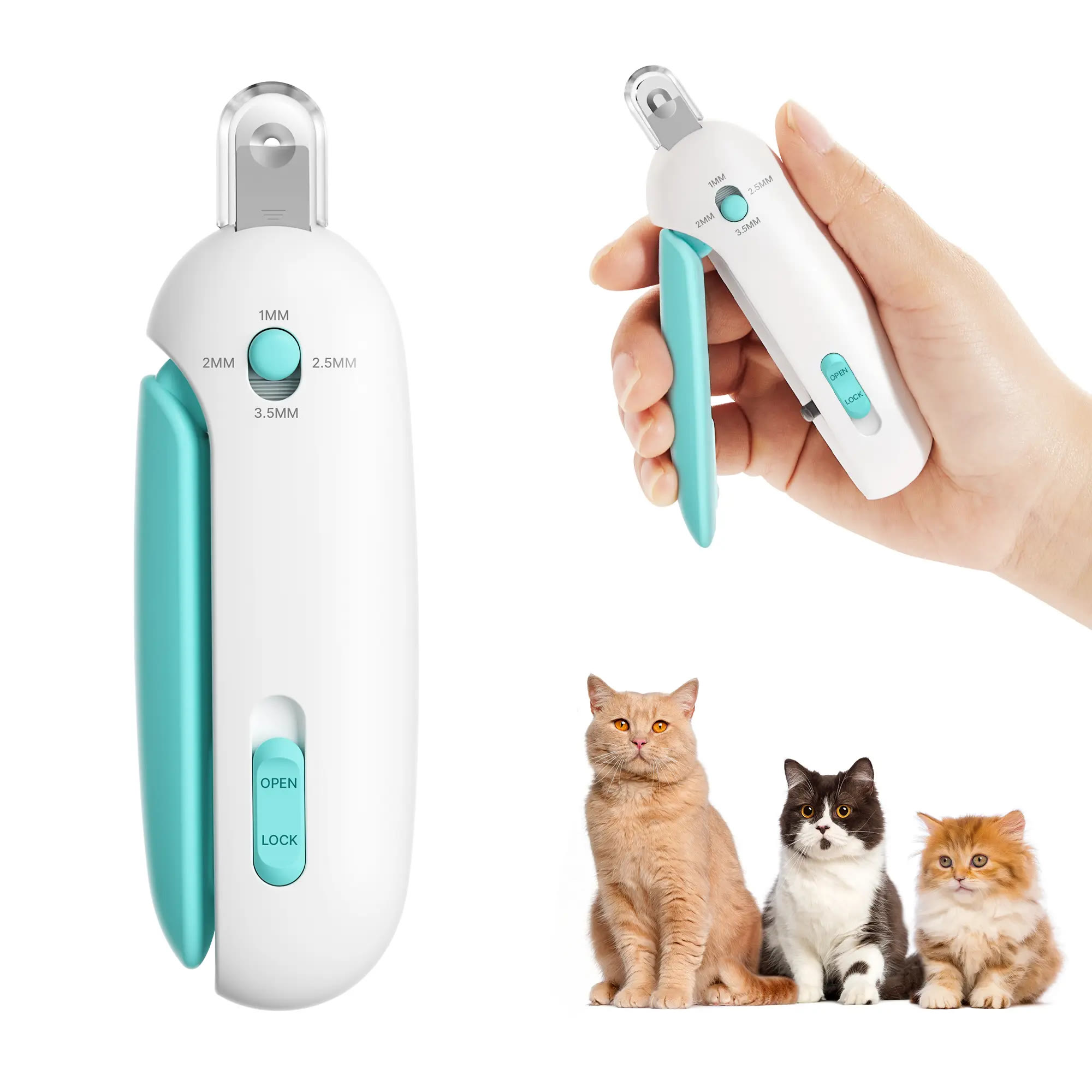 Heeipaw Cat Nail Clipper with 4-Size Adjustable Trimming Hole & Hidden Nail File | Anti-Splash Claw Cutter for Pet Grooming - Blue - 1pc - image 1