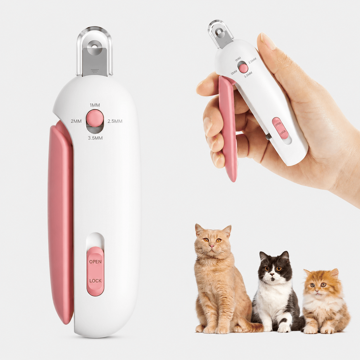 Heeipaw Cat Nail Clipper with 4-Size Adjustable Trimming Hole & Hidden Nail File | Anti-Splash Claw Cutter for Pet Grooming - Pink - 1pc - image 2