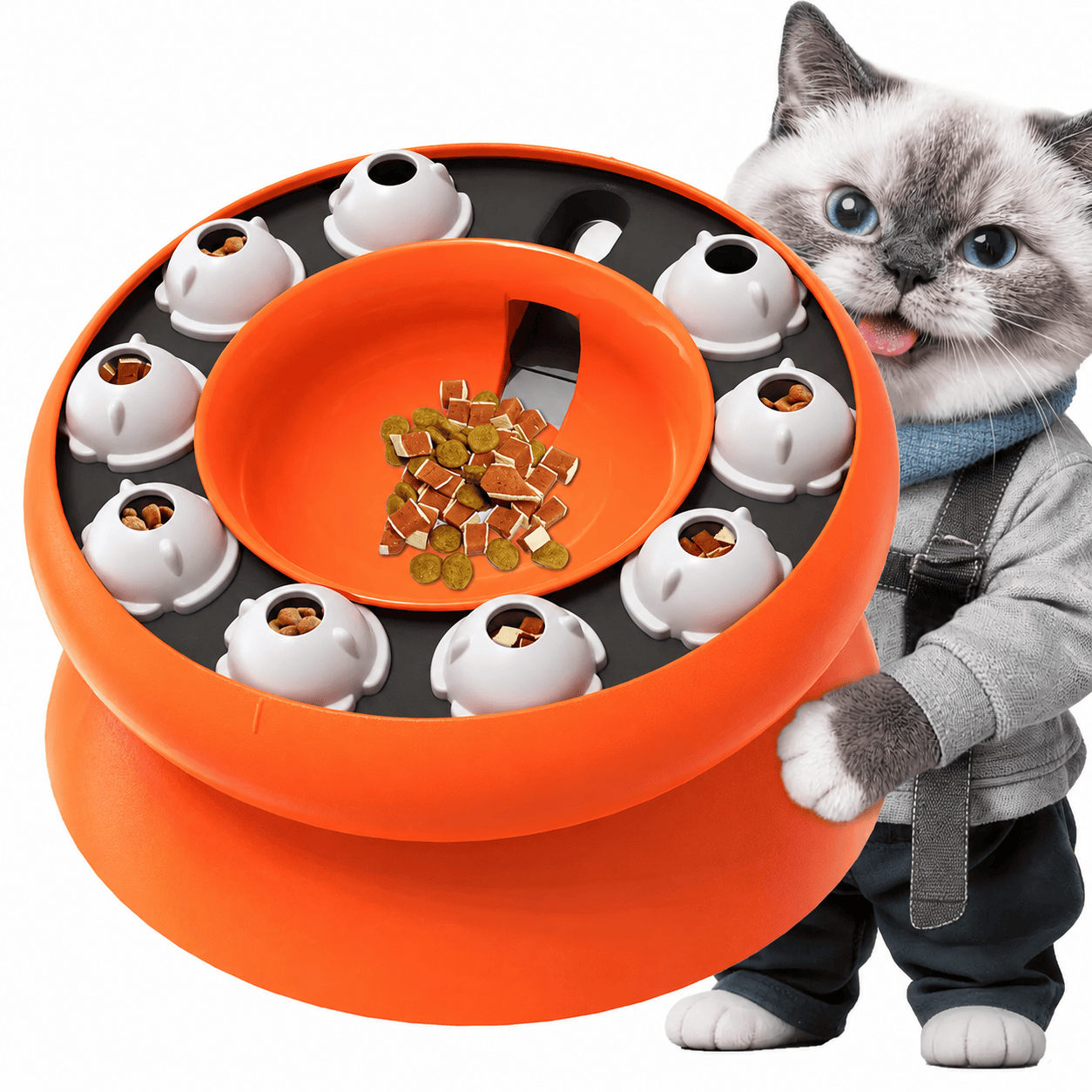 Heeipaw Cat Puzzle Toy for Cats Indoor, Slow Feeder Bowl for Fast Eaters, Interactive Kitten Enrichment Toy - Orange - image 2