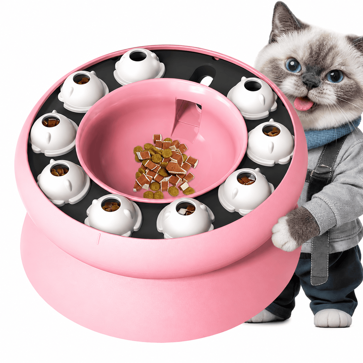 Heeipaw Cat Puzzle Toy for Cats Indoor, Slow Feeder Bowl for Fast Eaters, Interactive Kitten Enrichment Toy - Pink - image 1