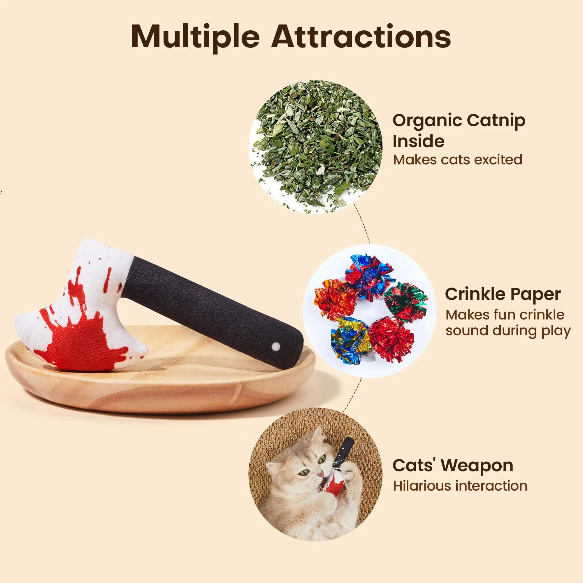 Heeipaw 4Pcs Pet  Chew Toys Catnip Crinkly Sound Toy, Horror Halloween Knife-Shaped Kitten Bite Kicker Toys - image 3