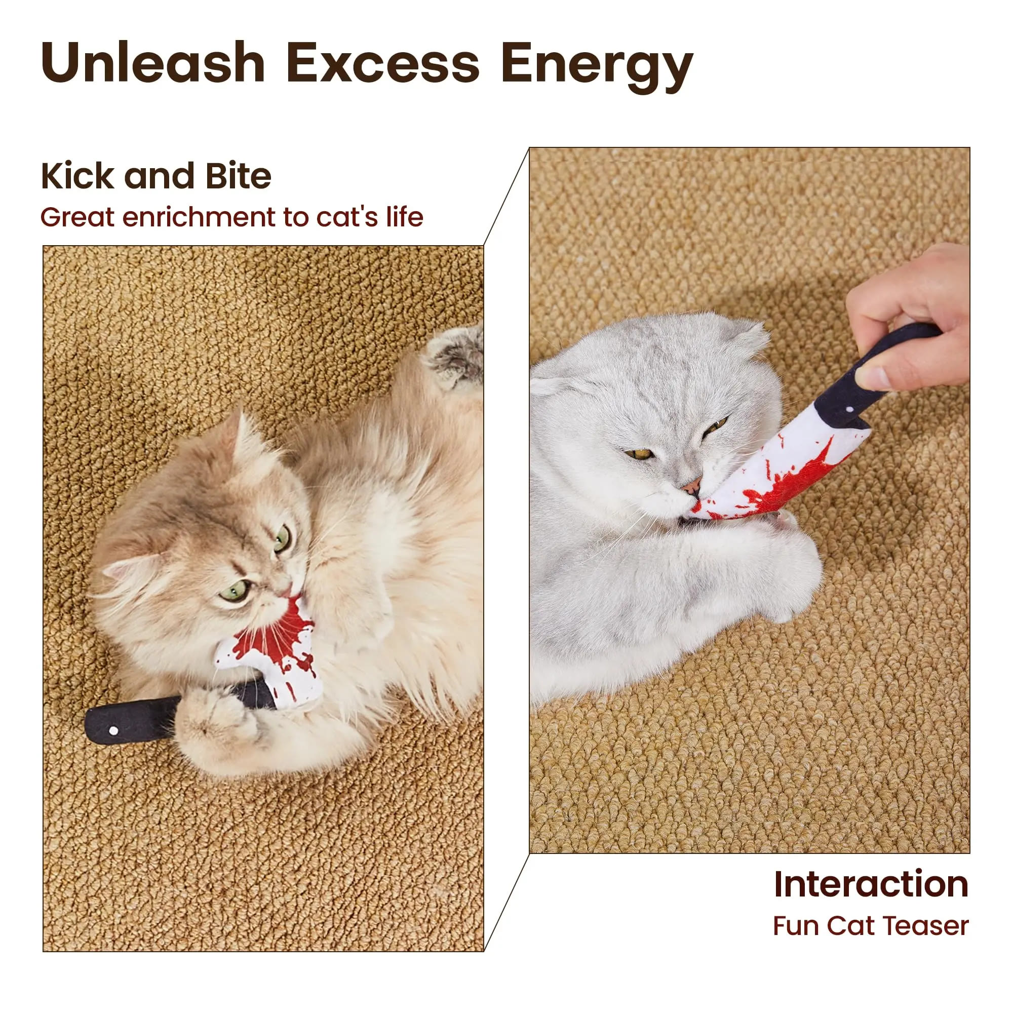 Heeipaw 4Pcs Pet  Chew Toys Catnip Crinkly Sound Toy, Horror Halloween Knife-Shaped Kitten Bite Kicker Toys - image 4