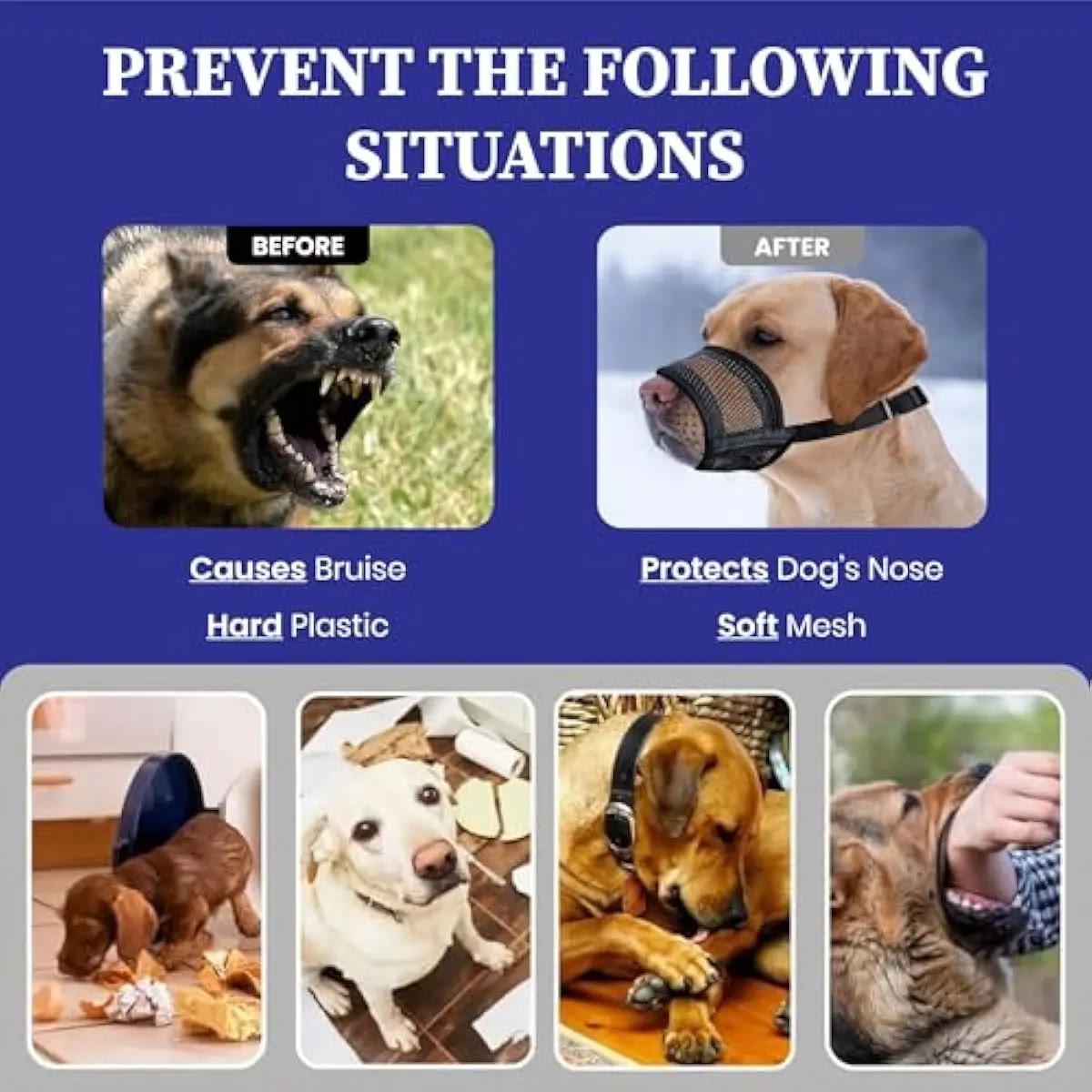 Heeipaw Dog Muzzle for Varies Dogs - Air Mesh Muzzle for Varies Sized Dog | Adjustable No Bark Dogs Muzzles for Scavenging Licki - image 6