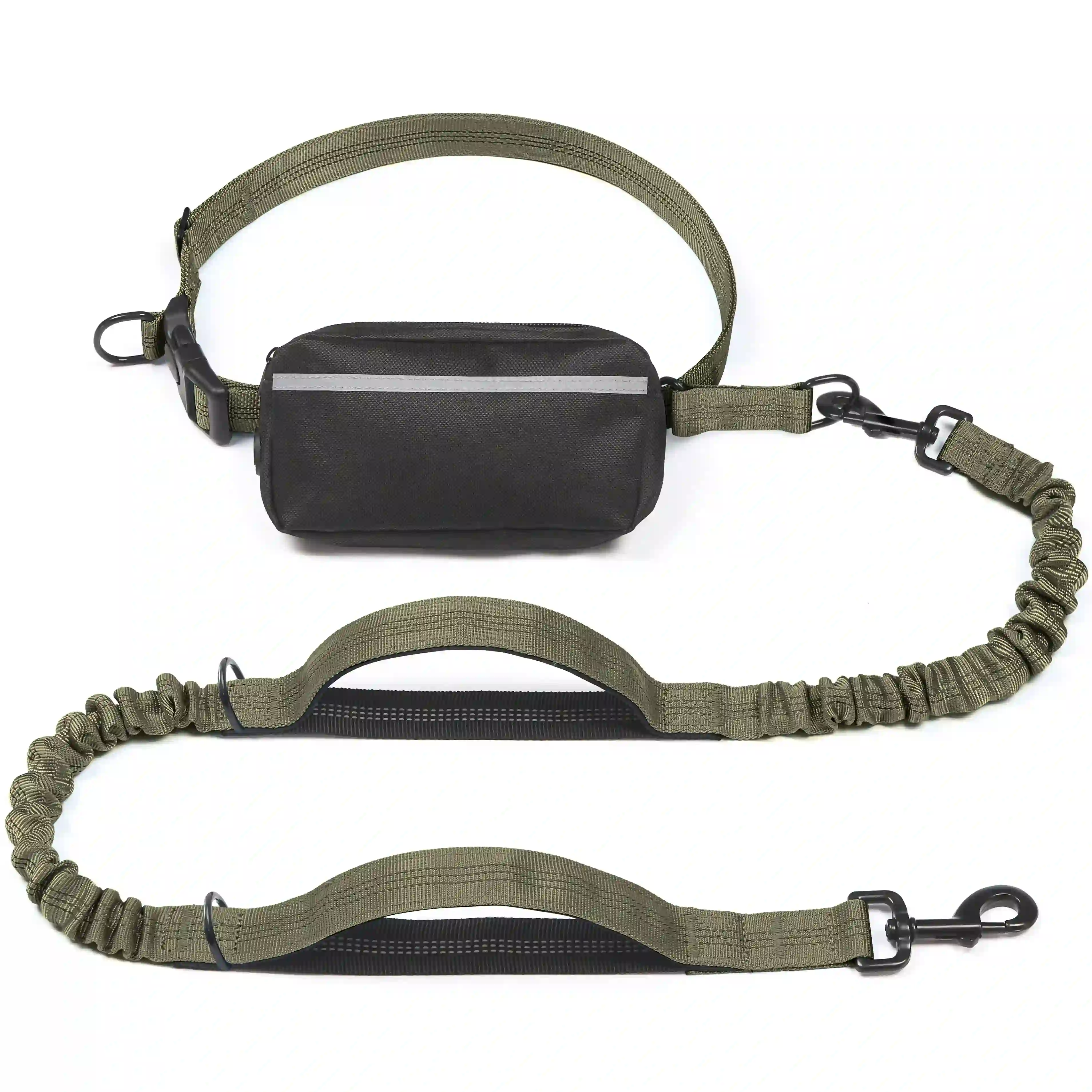 Heeipaw Hands Free Dog Leash with Zipper Pouch, Dual Padded Handles and Durable Bungee for Walking, Jogging and Running Your Dog - Olive Green - Medium (8-25 lbs Dogs) - image 7