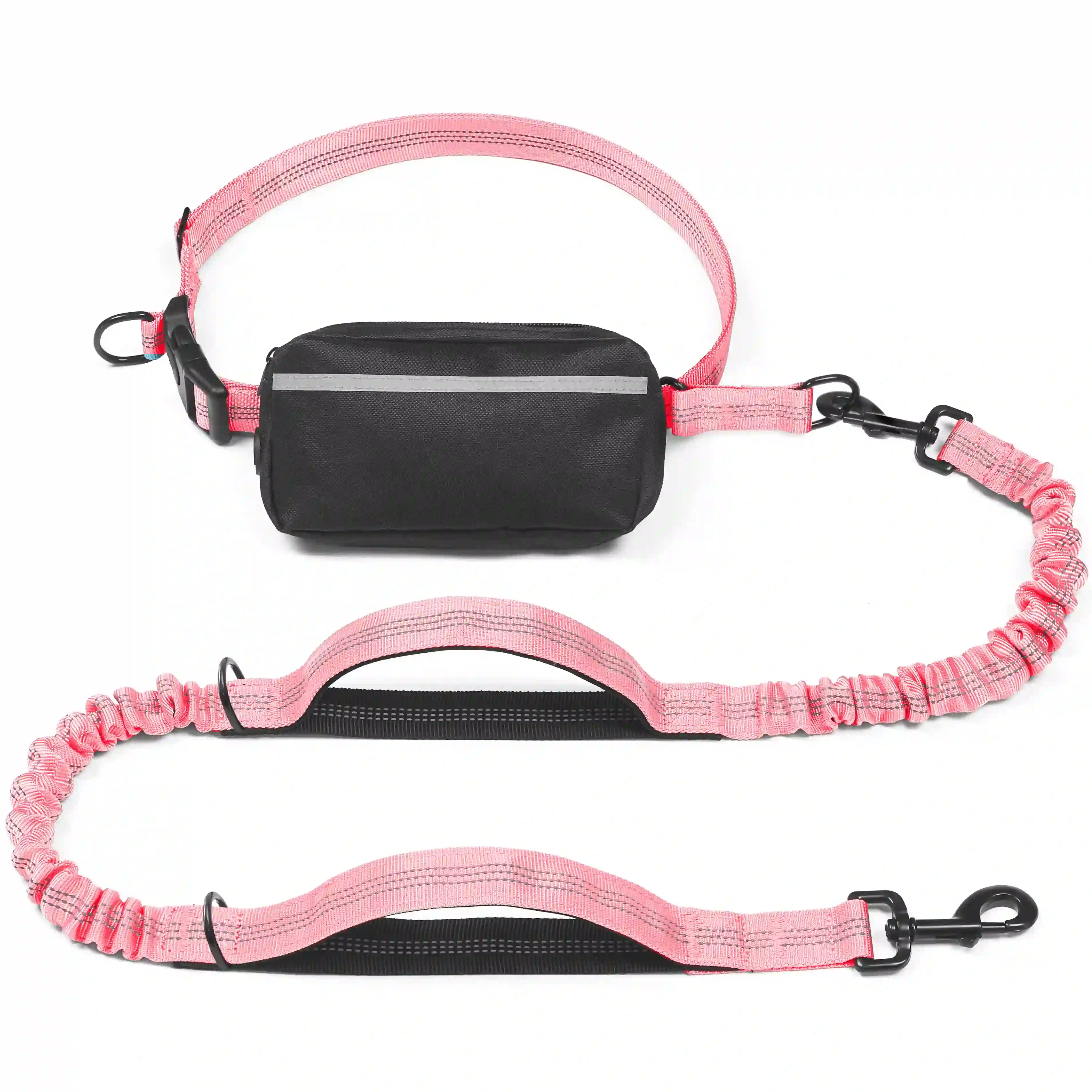 Heeipaw Hands Free Dog Leash with Zipper Pouch, Dual Padded Handles and Durable Bungee for Walking, Jogging and Running Your Dog - Light Pink - Medium (8-25 lbs Dogs) - image 6