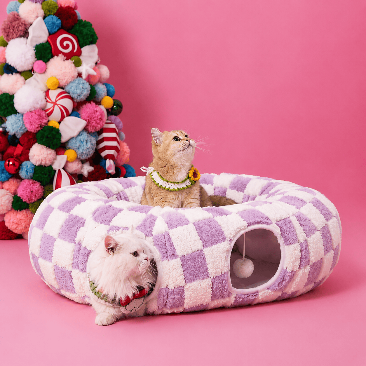 Heeipaw Tunnel Cat Bed - 2-in-1 Zip-Together Play & Nap Solution, Versatile Multi-Pet Furniture for Cats - Purple Plaid - image 9